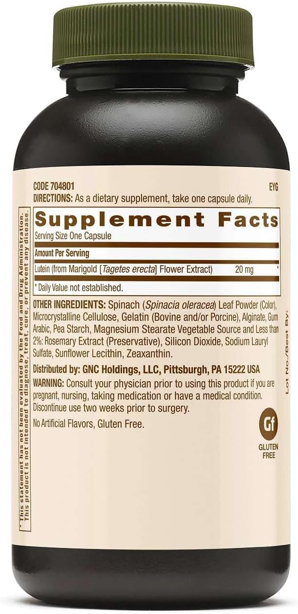 GNC Natural Brand Lutein 20mg, Supports Eye Health, 60 Capsules