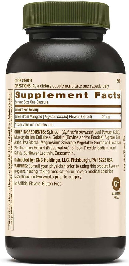 GNC Natural Brand Lutein 20mg, Supports Eye Health, 60 Capsules