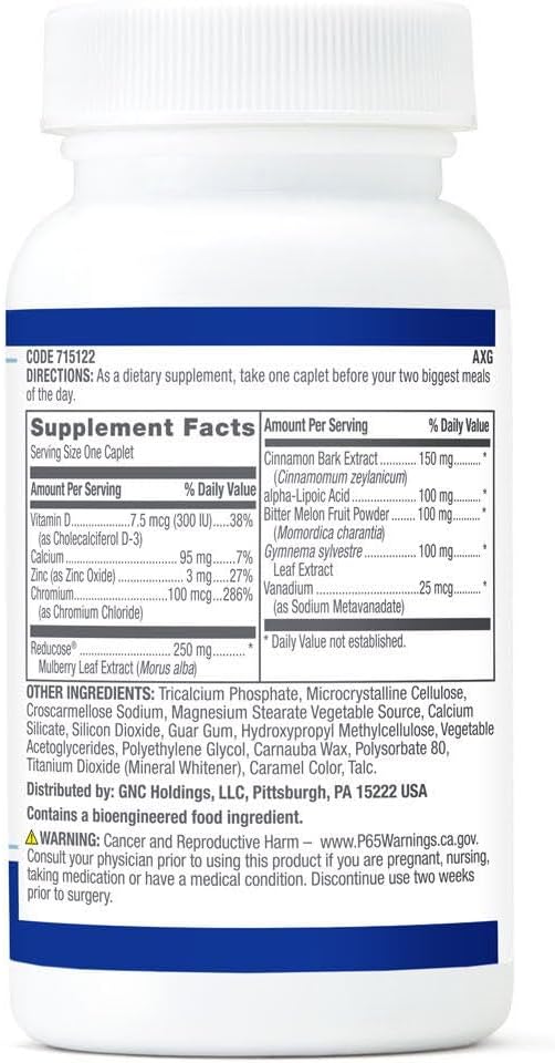 GNC Preventive Nutrition Healthy Blood Sugar Formula with Reducose - 60 Caplets (60 Servings)