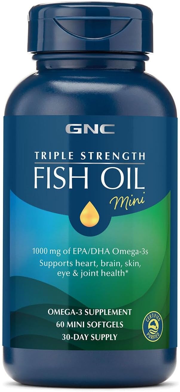 GNC Triple Strength Fish Oil Mini Omega 3 Supplement, 1000mg EPA and DHA, Supports Heart, Brain, Skin, Eye and Joint Health, 240 Mini Softgels