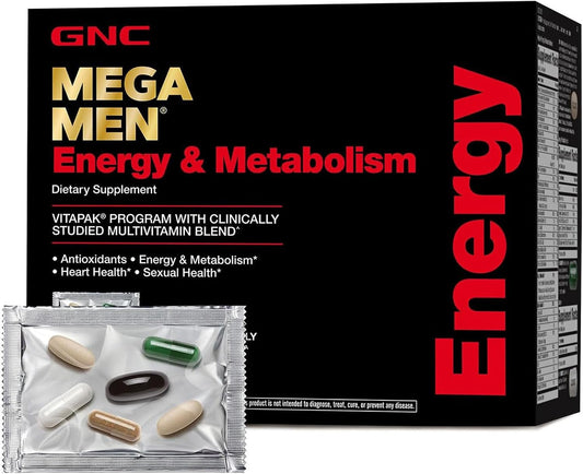 GNC Mega Men Energy and Metabolism Vitapak Program for Men, Convenient, Complete Nutrition, 5 Products in 1 Packet, Calorie Burn, Thermogenic, 300mg Caffeine, 30 Daily Packs