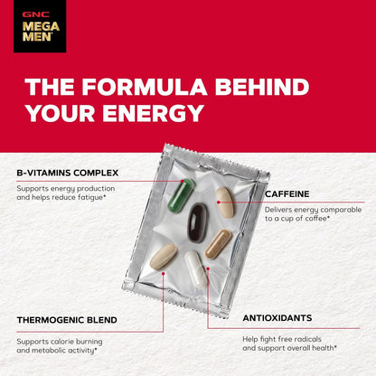 GNC Mega Men Energy and Metabolism Vitapak Program for Men, Convenient, Complete Nutrition, 5 Products in 1 Packet, Calorie Burn, Thermogenic, 300mg Caffeine, 30 Daily Packs