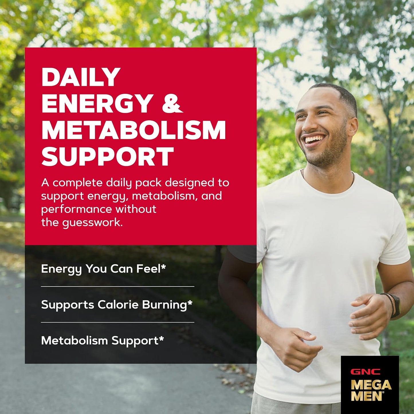 GNC Mega Men Energy and Metabolism Vitapak Program for Men, Convenient, Complete Nutrition, 5 Products in 1 Packet, Calorie Burn, Thermogenic, 300mg Caffeine, 30 Daily Packs