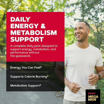 GNC Mega Men Energy and Metabolism Vitapak Program for Men, Convenient, Complete Nutrition, 5 Products in 1 Packet, Calorie Burn, Thermogenic, 300mg Caffeine, 30 Daily Packs